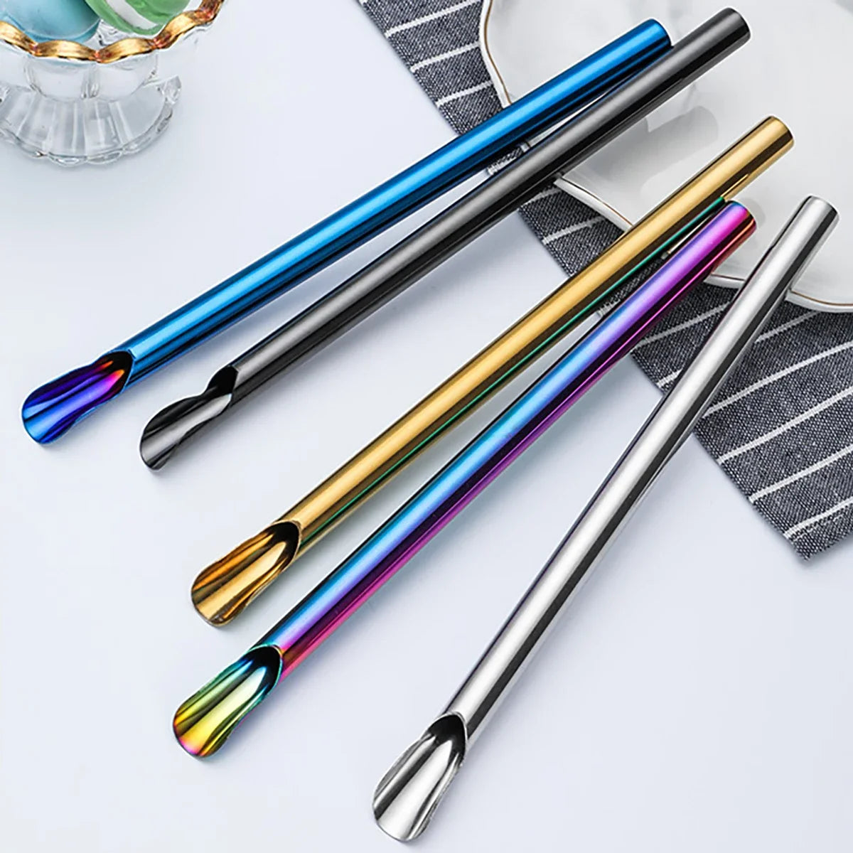 5pcs Reusable Bubble Tea Spoon Straws