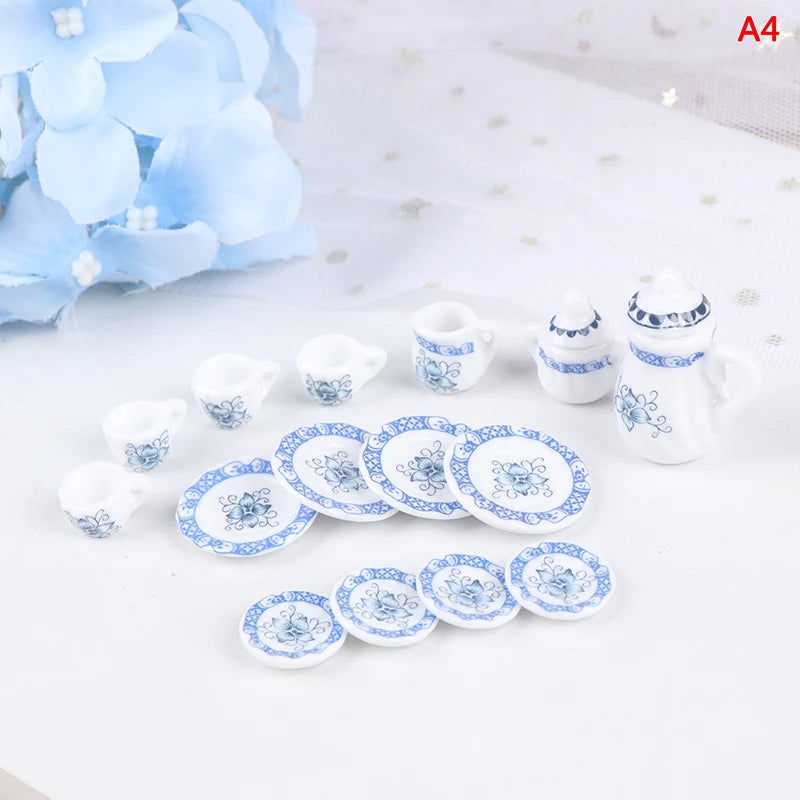 Mini Dollhouse Porcelain Tea Set (15 Pcs)