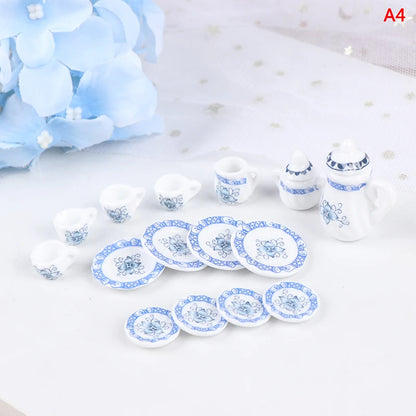 Mini Dollhouse Porcelain Tea Set (15 Pcs)