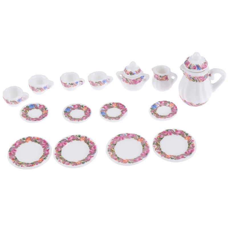 Mini Dollhouse Porcelain Tea Set (15 Pcs)