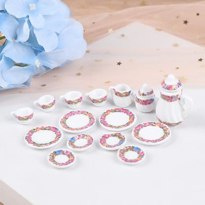 Mini Dollhouse Porcelain Tea Set (15 Pcs)