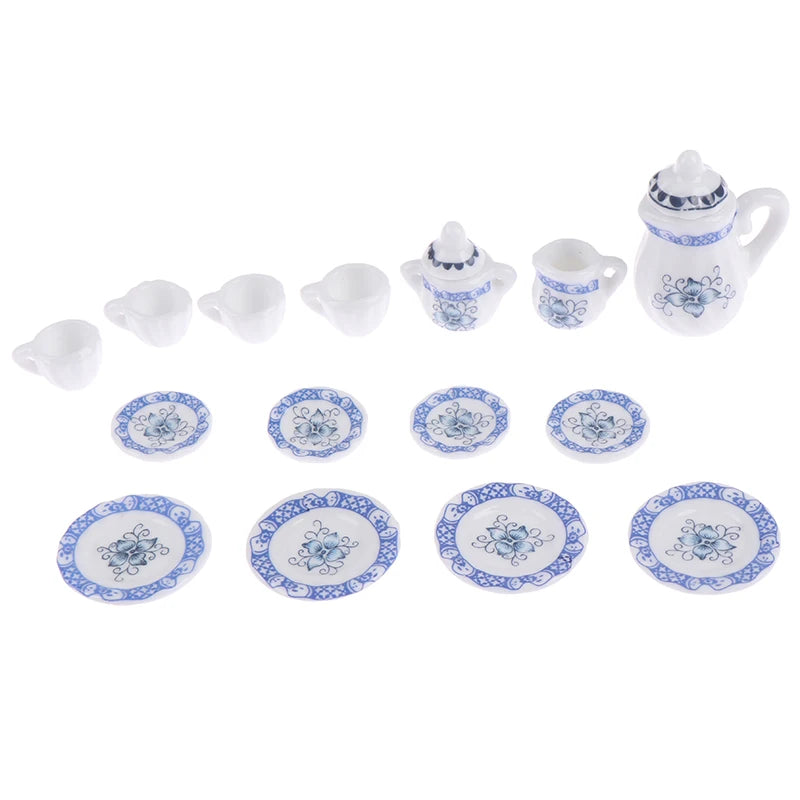 Mini Dollhouse Porcelain Tea Set (15 Pcs)