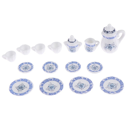 Mini Dollhouse Porcelain Tea Set (15 Pcs)