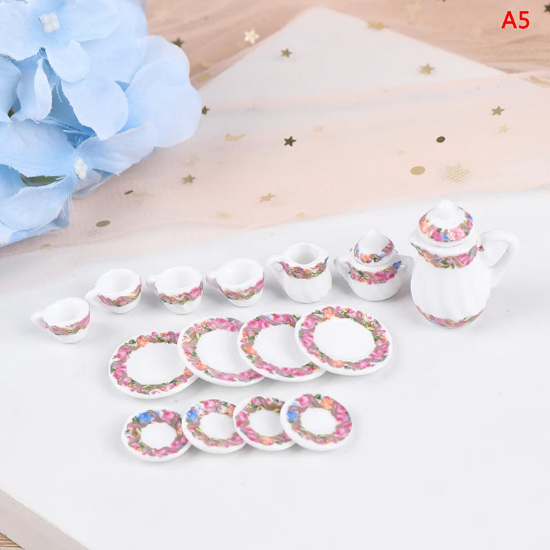Mini Dollhouse Porcelain Tea Set (15 Pcs)