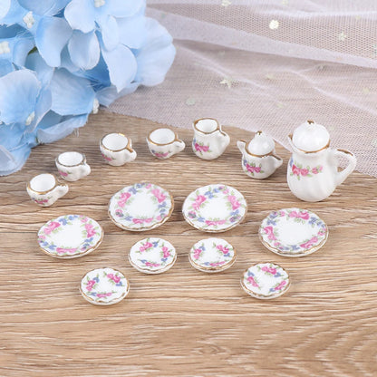 Mini Dollhouse Porcelain Tea Set (15 Pcs)