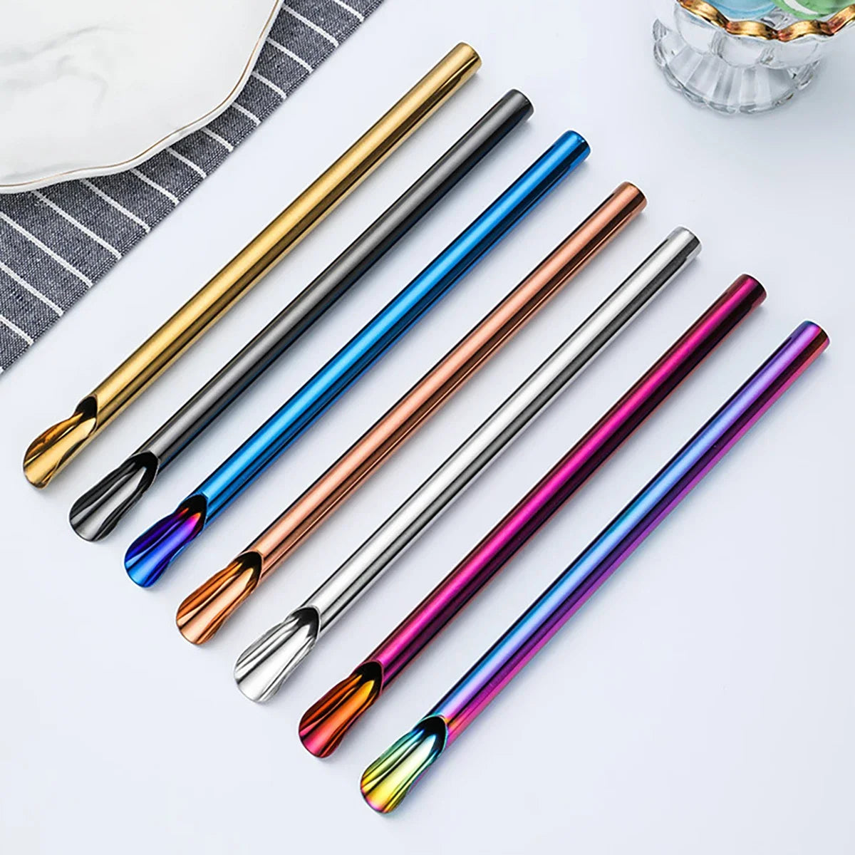 5pcs Reusable Bubble Tea Spoon Straws
