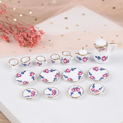 Mini Dollhouse Porcelain Tea Set (15 Pcs)