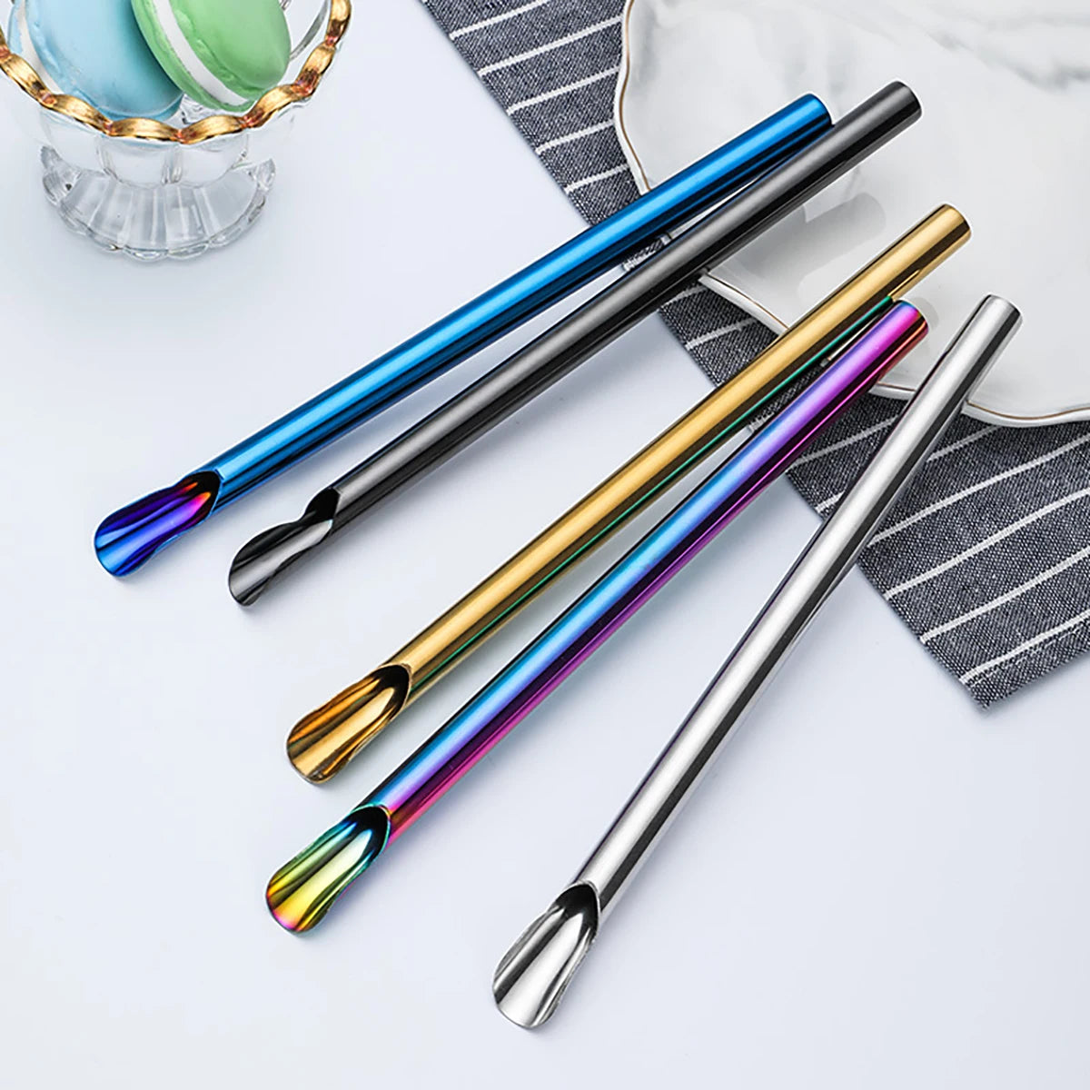 5pcs Reusable Bubble Tea Spoon Straws