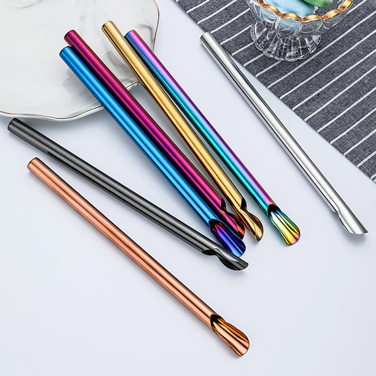 5pcs Reusable Bubble Tea Spoon Straws