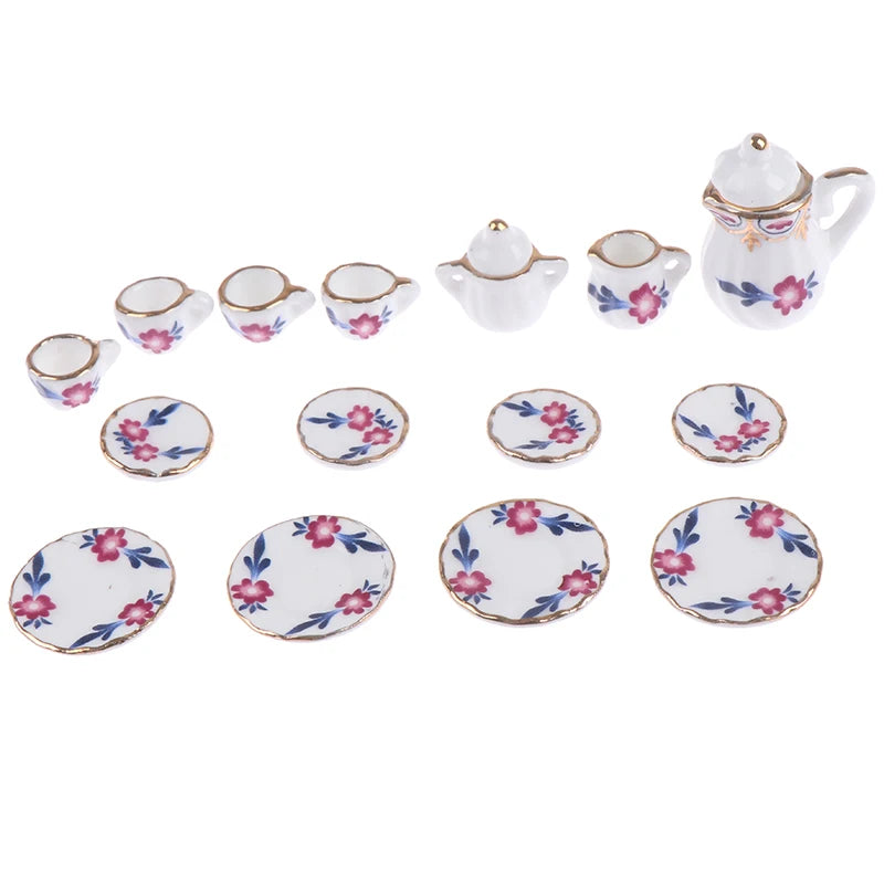Mini Dollhouse Porcelain Tea Set (15 Pcs)