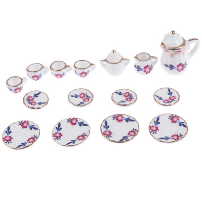 Mini Dollhouse Porcelain Tea Set (15 Pcs)