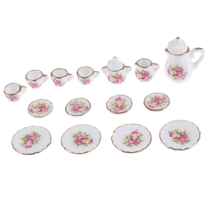 Mini Dollhouse Porcelain Tea Set (15 Pcs)