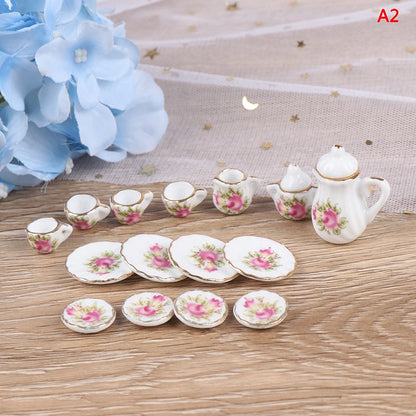 Mini Dollhouse Porcelain Tea Set (15 Pcs)