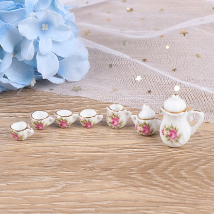 Mini Dollhouse Porcelain Tea Set (15 Pcs)