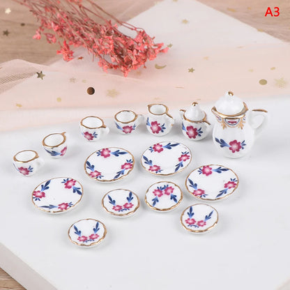 Mini Dollhouse Porcelain Tea Set (15 Pcs)