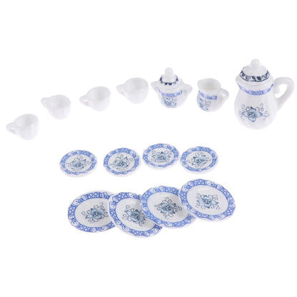 Mini Dollhouse Porcelain Tea Set (15 Pcs)