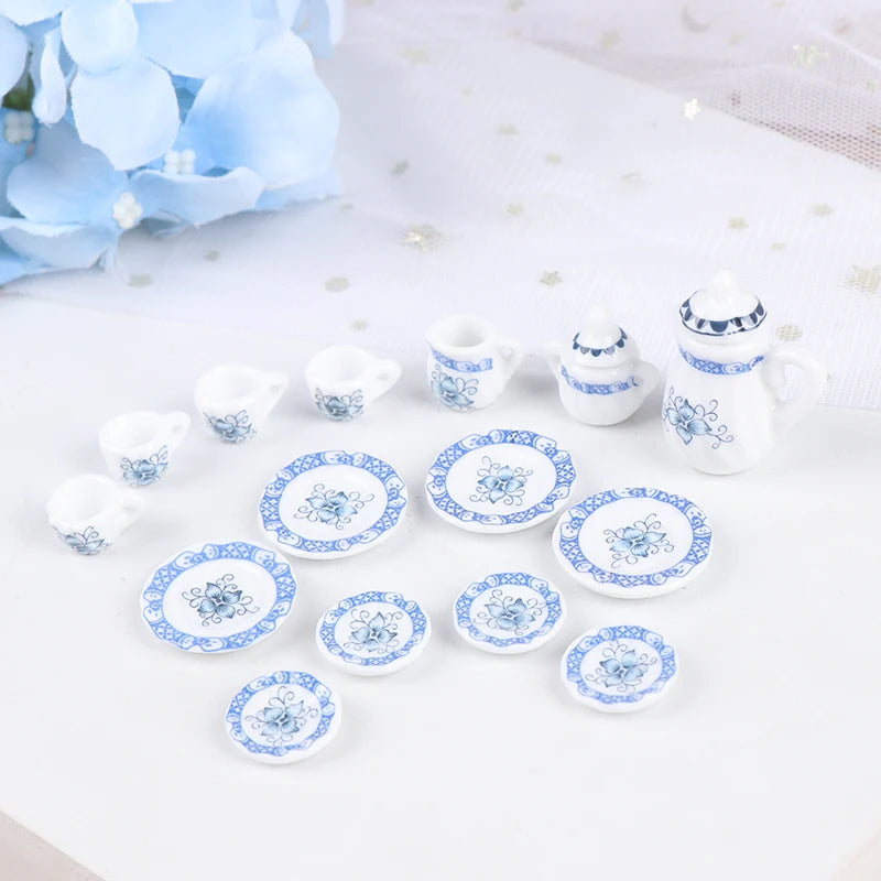 Mini Dollhouse Porcelain Tea Set (15 Pcs)