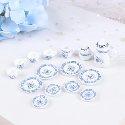 Mini Dollhouse Porcelain Tea Set (15 Pcs)