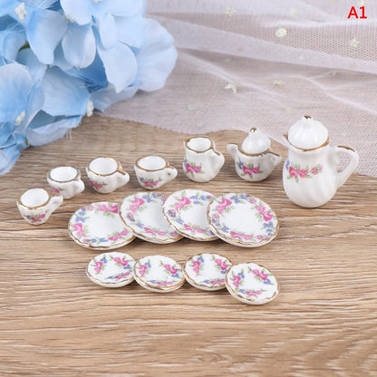 Mini Dollhouse Porcelain Tea Set (15 Pcs)